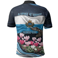 San Marino Founding Anniversary Polo Shirt Freedom Peregrine Falcon - Cyclamen Flowers Towers Flag