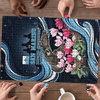 San Marino Founding Anniversary Puzzle Freedom Peregrine Falcon - Cyclamen Flowers Towers Flag