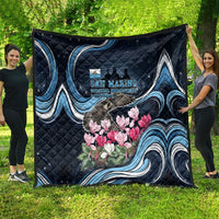 San Marino Founding Anniversary Quilt Freedom Peregrine Falcon - Cyclamen Flowers Towers Flag