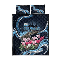 San Marino Founding Anniversary Quilt Bed Set Freedom Peregrine Falcon - Cyclamen Flowers Towers Flag