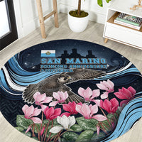 San Marino Founding Anniversary Round Carpet Freedom Peregrine Falcon - Cyclamen Flowers Towers Flag