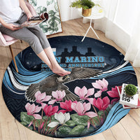 San Marino Founding Anniversary Round Carpet Freedom Peregrine Falcon - Cyclamen Flowers Towers Flag