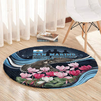 San Marino Founding Anniversary Round Carpet Freedom Peregrine Falcon - Cyclamen Flowers Towers Flag