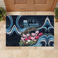 San Marino Founding Anniversary Rubber Doormat Freedom Peregrine Falcon - Cyclamen Flowers Towers Flag