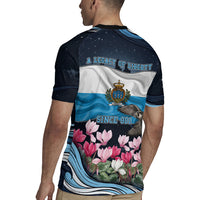 San Marino Founding Anniversary Rugby Jersey Freedom Peregrine Falcon - Cyclamen Flowers Towers Flag