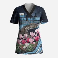 San Marino Founding Anniversary Scrub Top Freedom Peregrine Falcon - Cyclamen Flowers Towers Flag