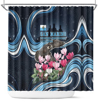 San Marino Founding Anniversary Shower Curtain Freedom Peregrine Falcon - Cyclamen Flowers Towers Flag