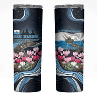 San Marino Founding Anniversary Skinny Tumbler Freedom Peregrine Falcon - Cyclamen Flowers Towers Flag