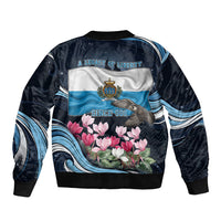 San Marino Founding Anniversary Sleeve Zip Bomber Jacket Freedom Peregrine Falcon - Cyclamen Flowers Towers Flag