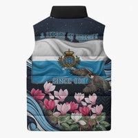 San Marino Founding Anniversary Sleeveless Puffer Jacket Freedom Peregrine Falcon - Cyclamen Flowers Towers Flag