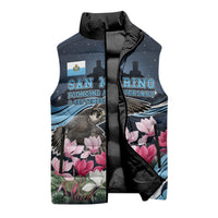 San Marino Founding Anniversary Sleeveless Puffer Jacket Freedom Peregrine Falcon - Cyclamen Flowers Towers Flag