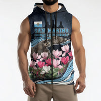 San Marino Founding Anniversary Sleeveless Zip Hoodie Freedom Peregrine Falcon - Cyclamen Flowers Towers Flag