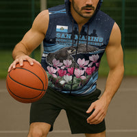 San Marino Founding Anniversary Sleeveless Zip Hoodie Freedom Peregrine Falcon - Cyclamen Flowers Towers Flag