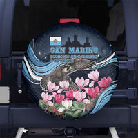 San Marino Founding Anniversary Spare Tire Cover Freedom Peregrine Falcon - Cyclamen Flowers Towers Flag