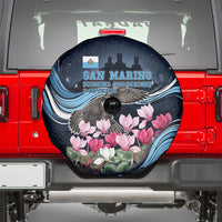 San Marino Founding Anniversary Spare Tire Cover Freedom Peregrine Falcon - Cyclamen Flowers Towers Flag