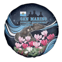 San Marino Founding Anniversary Spare Tire Cover Freedom Peregrine Falcon - Cyclamen Flowers Towers Flag