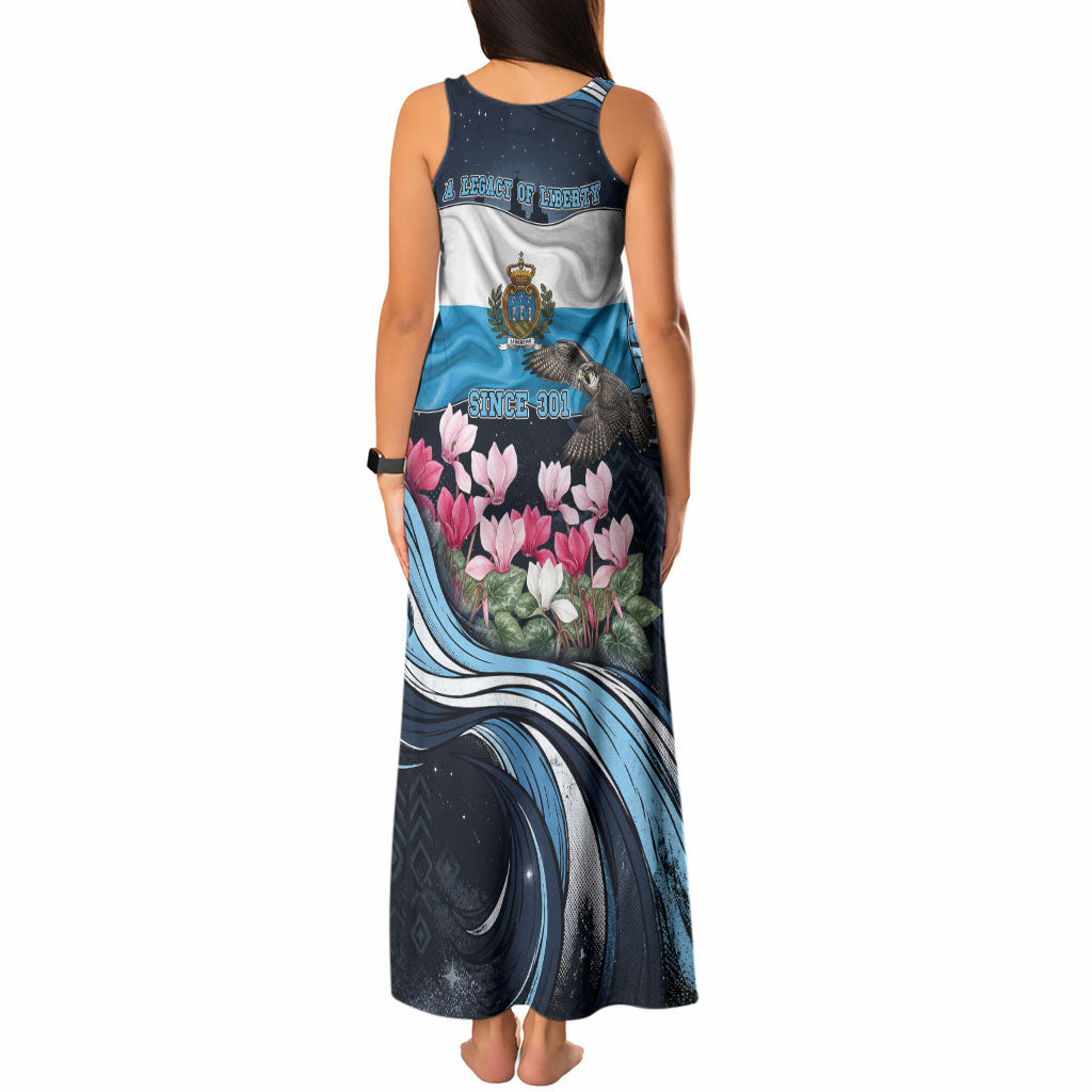 San Marino Founding Anniversary Tank Maxi Dress Freedom Peregrine Falcon - Cyclamen Flowers Towers Flag