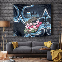 San Marino Founding Anniversary Tapestry Freedom Peregrine Falcon - Cyclamen Flowers Towers Flag