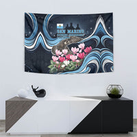 San Marino Founding Anniversary Tapestry Freedom Peregrine Falcon - Cyclamen Flowers Towers Flag