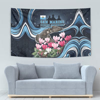 San Marino Founding Anniversary Tapestry Freedom Peregrine Falcon - Cyclamen Flowers Towers Flag