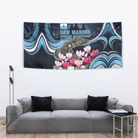San Marino Founding Anniversary Tapestry Freedom Peregrine Falcon - Cyclamen Flowers Towers Flag