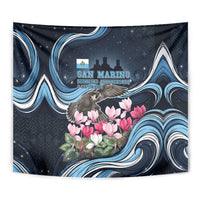 San Marino Founding Anniversary Tapestry Freedom Peregrine Falcon - Cyclamen Flowers Towers Flag