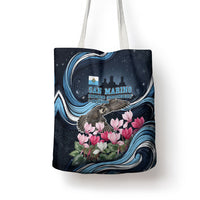 San Marino Founding Anniversary Tote Bag Freedom Peregrine Falcon - Cyclamen Flowers Towers Flag