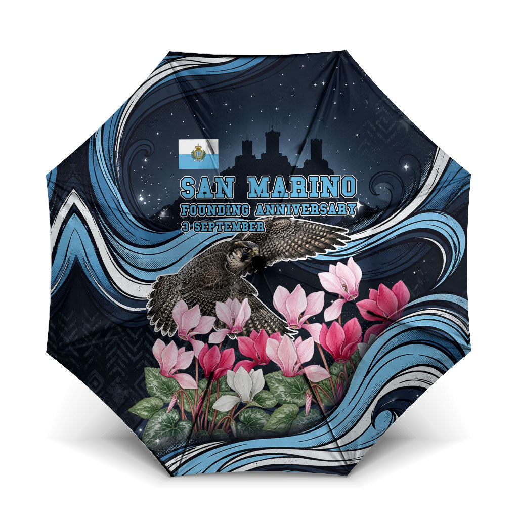 San Marino Founding Anniversary Umbrella Freedom Peregrine Falcon - Cyclamen Flowers Towers Flag