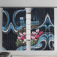 San Marino Founding Anniversary Window Curtain Freedom Peregrine Falcon - Cyclamen Flowers Towers Flag