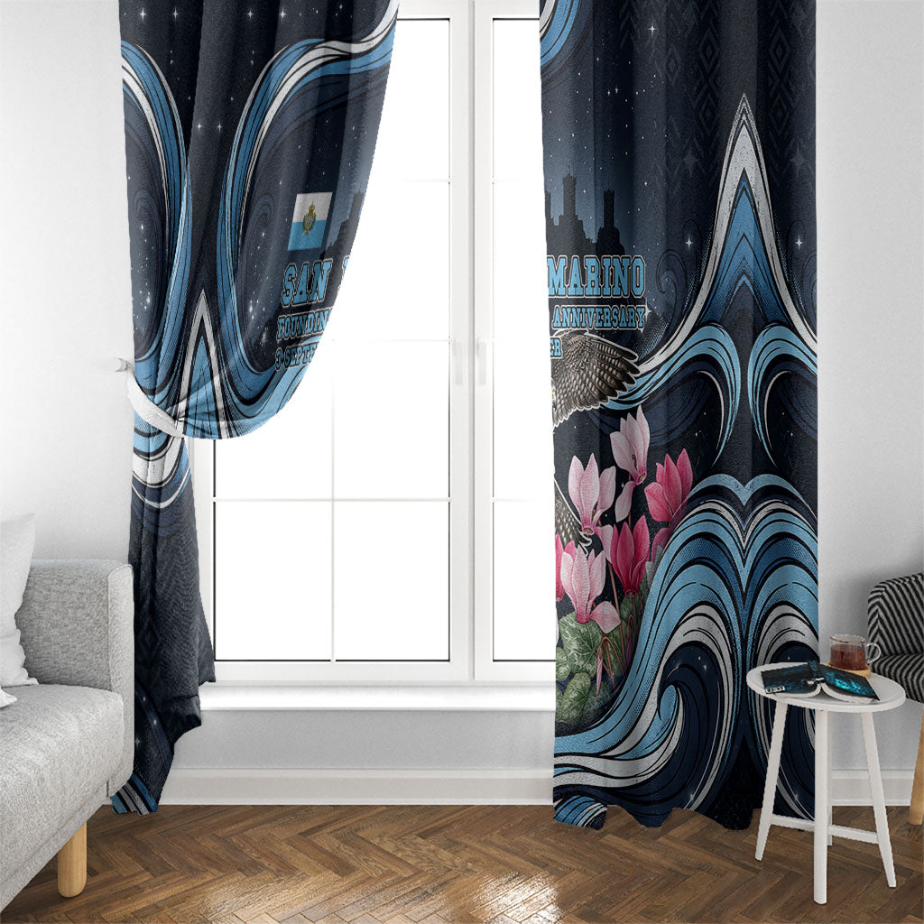 San Marino Founding Anniversary Window Curtain Freedom Peregrine Falcon - Cyclamen Flowers Towers Flag