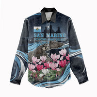 San Marino Founding Anniversary Women Casual Shirt Freedom Peregrine Falcon - Cyclamen Flowers Towers Flag