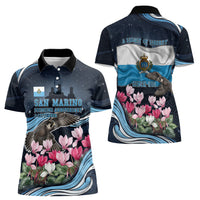 San Marino Founding Anniversary Women Polo Shirt Freedom Peregrine Falcon - Cyclamen Flowers Towers Flag