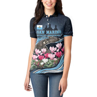 San Marino Founding Anniversary Women Polo Shirt Freedom Peregrine Falcon - Cyclamen Flowers Towers Flag
