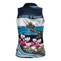 San Marino Founding Anniversary Women Sleeveless Polo Shirt Freedom Peregrine Falcon - Cyclamen Flowers Towers Flag