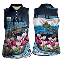 San Marino Founding Anniversary Women Sleeveless Polo Shirt Freedom Peregrine Falcon - Cyclamen Flowers Towers Flag