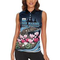 San Marino Founding Anniversary Women Sleeveless Polo Shirt Freedom Peregrine Falcon - Cyclamen Flowers Towers Flag