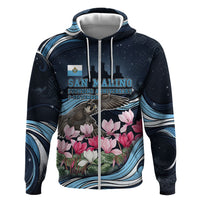 San Marino Founding Anniversary Zip Hoodie Freedom Peregrine Falcon - Cyclamen Flowers Towers Flag