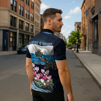 San Marino Founding Anniversary Zipper Polo Shirt Freedom Peregrine Falcon - Cyclamen Flowers Towers Flag
