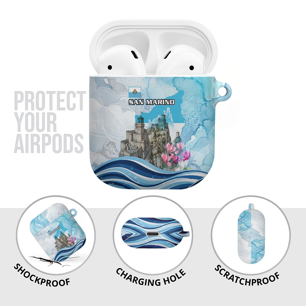 San Marino Foundation Day AirPods Case Mount Titano Fortress Fox Falcon And Cyclamen