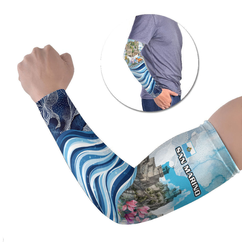 San Marino Foundation Day Arm Sleeves Mount Titano Fortress Fox Falcon And Cyclamen