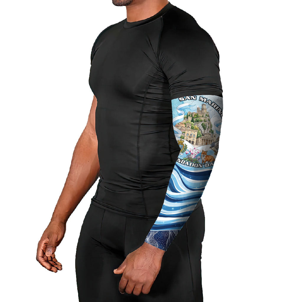 San Marino Foundation Day Arm Sleeves Mount Titano Fortress Fox Falcon And Cyclamen