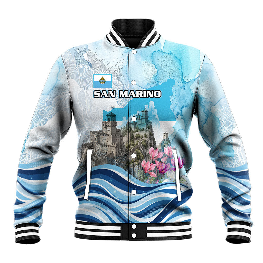 San Marino Foundation Day Baseball Jacket Mount Titano Fortress Fox Falcon And Cyclamen
