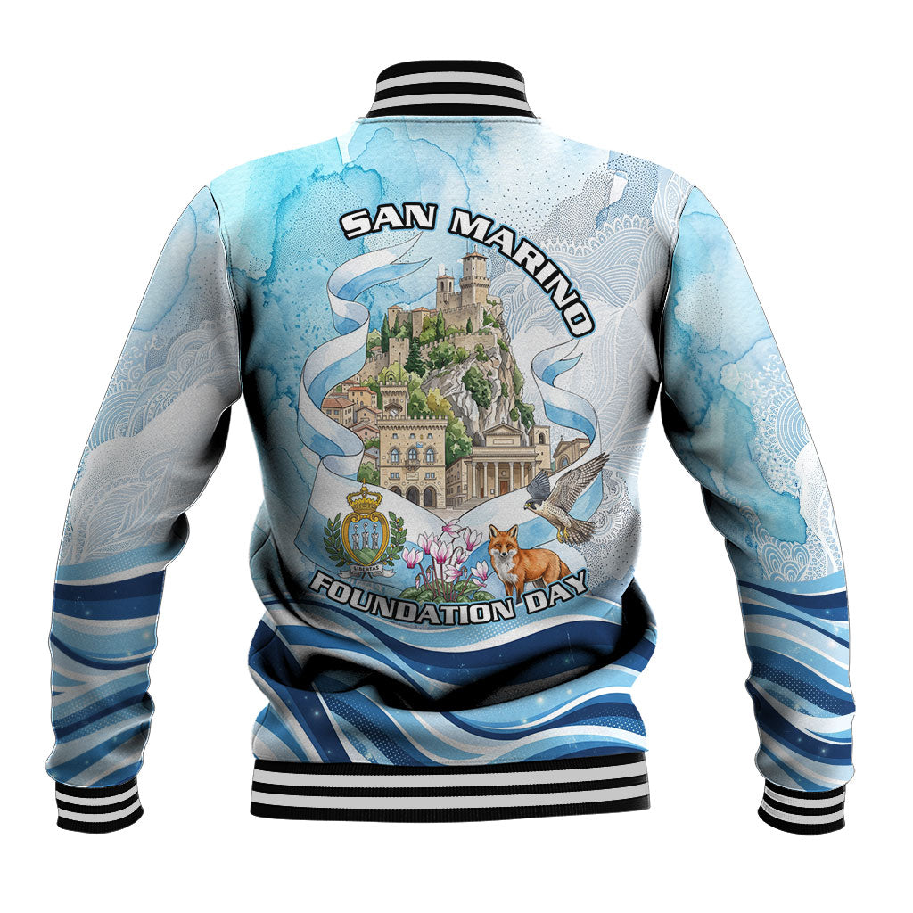 San Marino Foundation Day Baseball Jacket Mount Titano Fortress Fox Falcon And Cyclamen