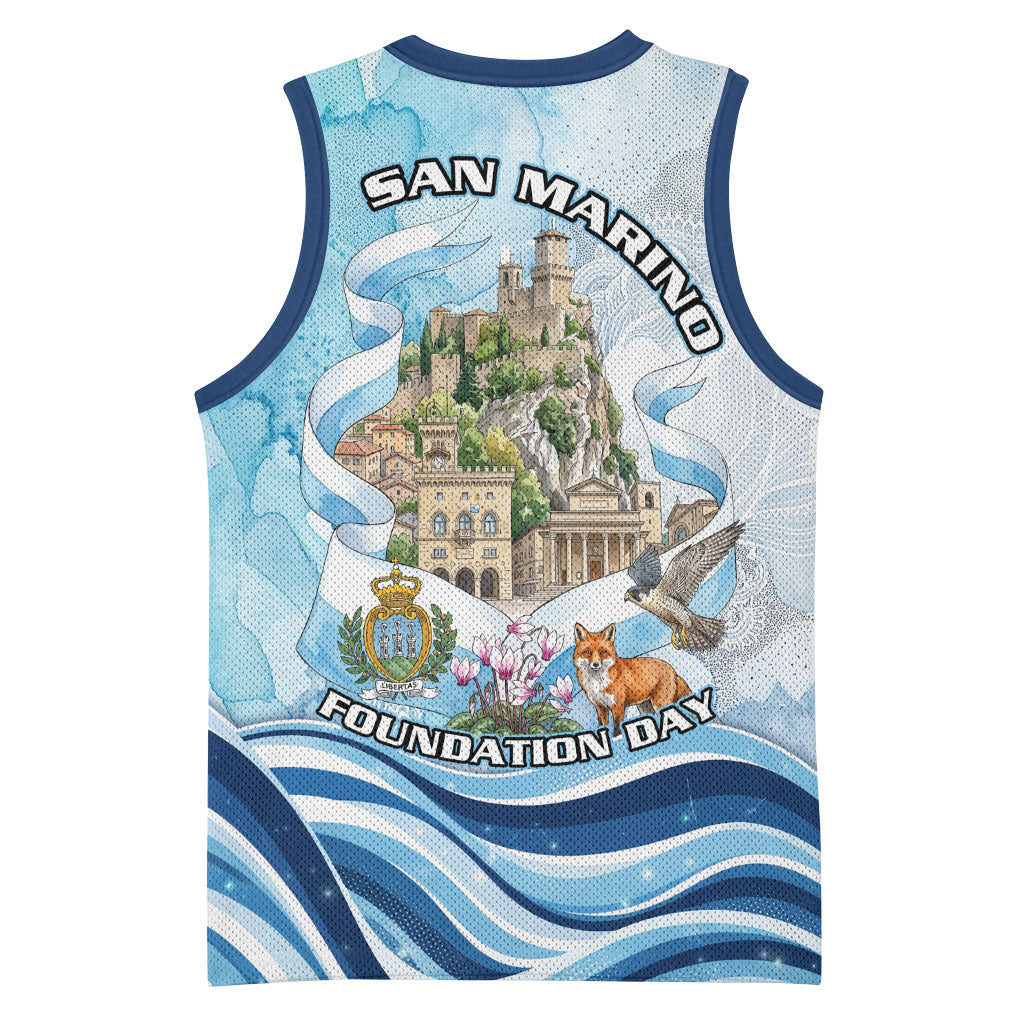 San Marino Foundation Day Basketball Jersey Mount Titano Fortress Fox Falcon And Cyclamen