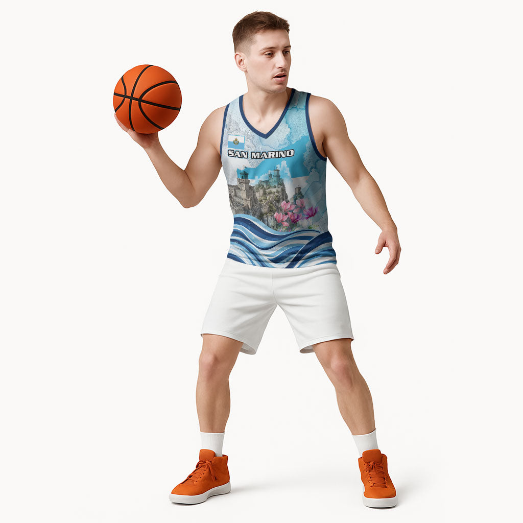 San Marino Foundation Day Basketball Jersey Mount Titano Fortress Fox Falcon And Cyclamen