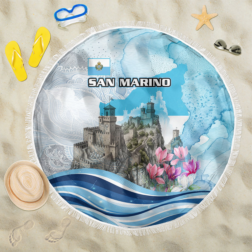 San Marino Foundation Day Beach Blanket Mount Titano Fortress Fox Falcon And Cyclamen