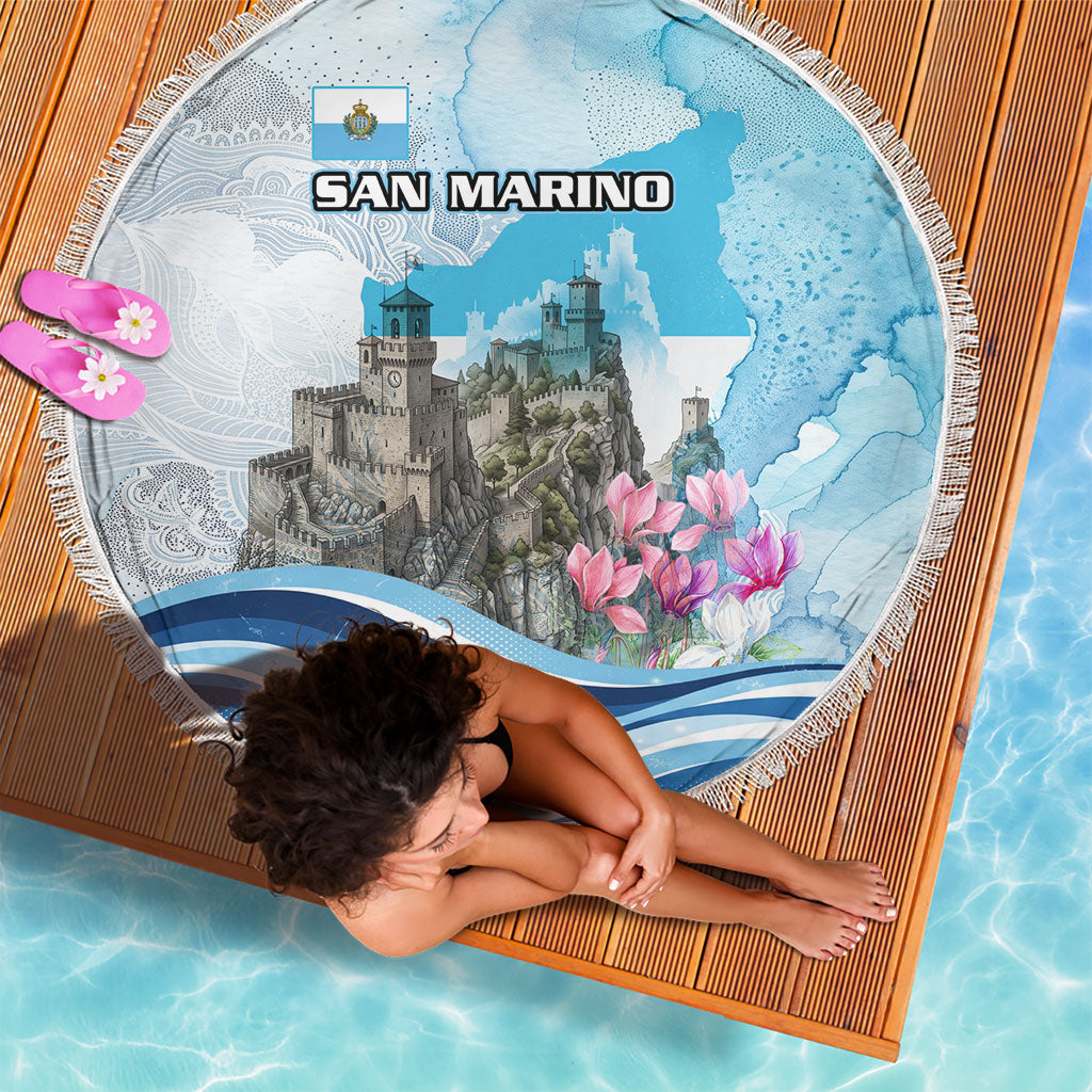 San Marino Foundation Day Beach Blanket Mount Titano Fortress Fox Falcon And Cyclamen