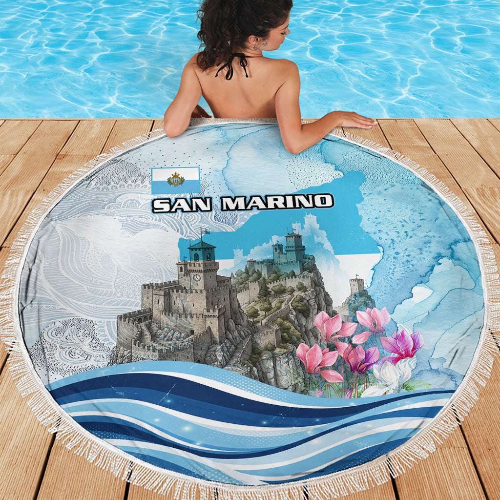 San Marino Foundation Day Beach Blanket Mount Titano Fortress Fox Falcon And Cyclamen