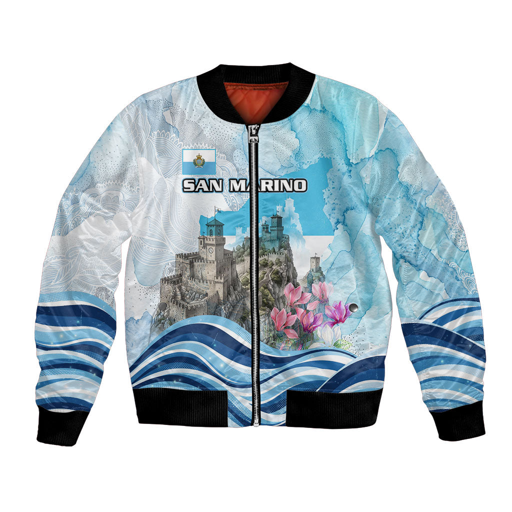 San Marino Foundation Day Bomber Jacket Mount Titano Fortress Fox Falcon And Cyclamen