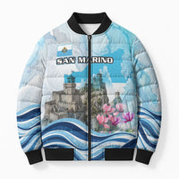San Marino Foundation Day Bomber Puffer Jacket Mount Titano Fortress Fox Falcon And Cyclamen